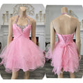 Vintage Pink Sequined Design Sleeveless Halter Homecoming Dress TP3512