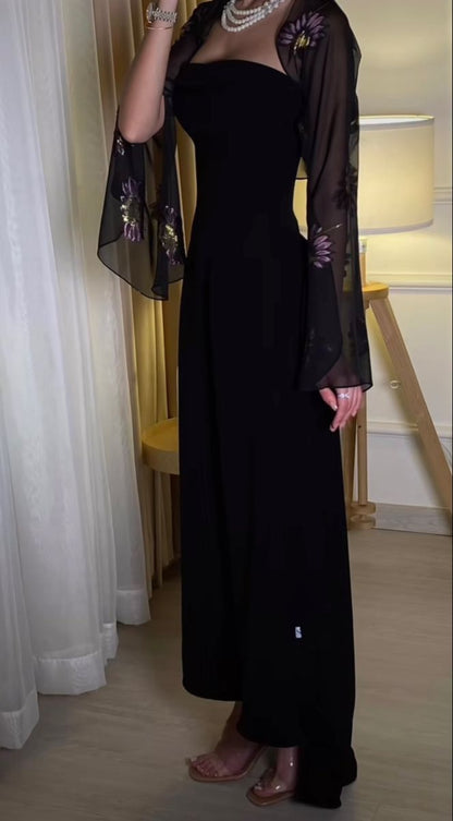Elegant A Line Strapless Long Prom Dresses Black Formal Dress P1107