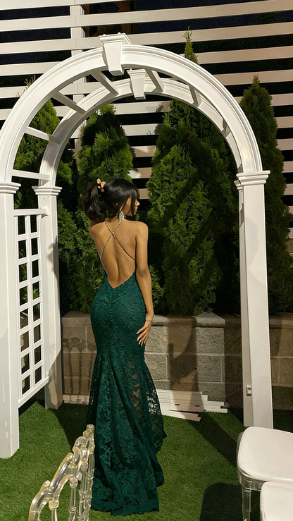 Elegant Mermaid Pink Lace Prom Dresses Formal Evening Dress P1143