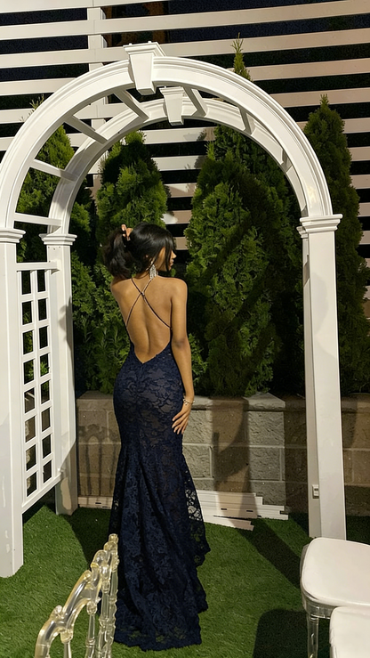 Elegant Mermaid Pink Lace Prom Dresses Formal Evening Dress P1143