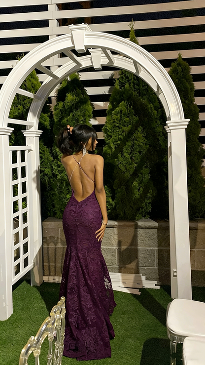 Elegant Mermaid Pink Lace Prom Dresses Formal Evening Dress P1143