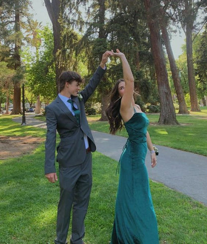 Elegant Mermaid Straps Dark Green Backless Prom Dresses Formal Evening Dress P1146