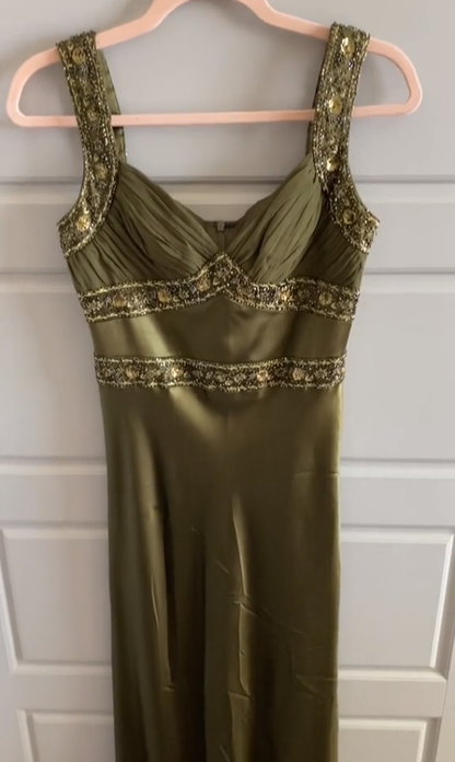 Elegant Sheath Olive Green Prom Dresses Long Formal Dress P1115