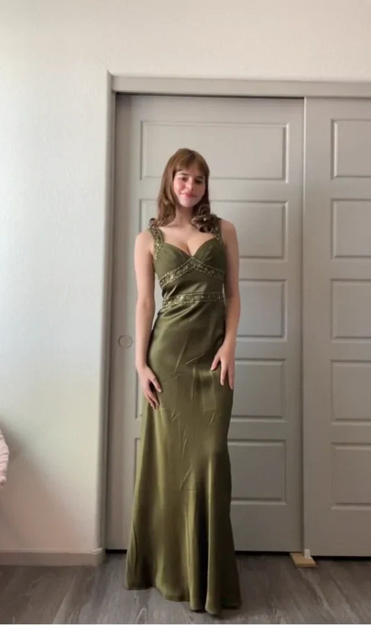 Olive Green Vintage Fashion Elegant Beading Bodycon Long Prom Gown Evening Dress Party Dress gh3459