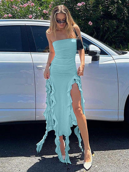 Mermaid Strapless Prom Dresses Side Slit Prom Dress P1171