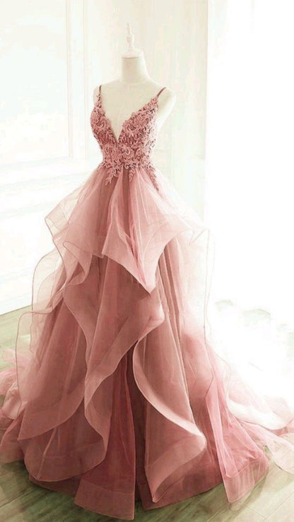 Ball Gown Floor Length Sleeveless Lace Prom Dress P1174