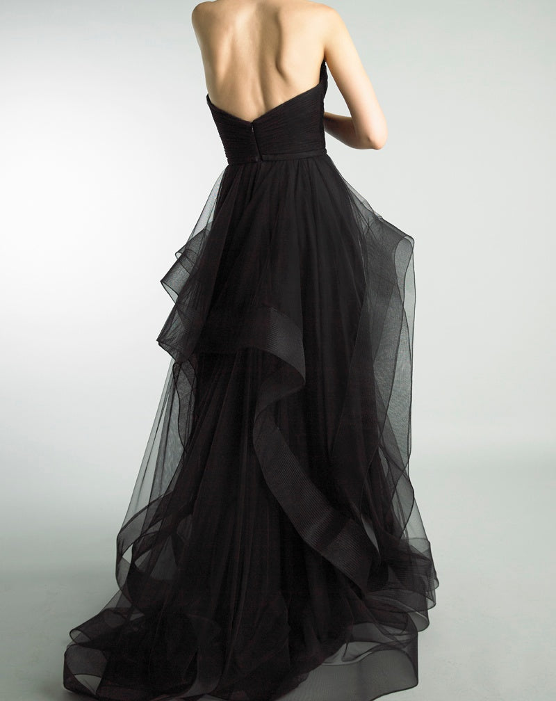 Vintage Ball Gown Strapless Sleeveless Long Tulle Black Prom Dress P1200