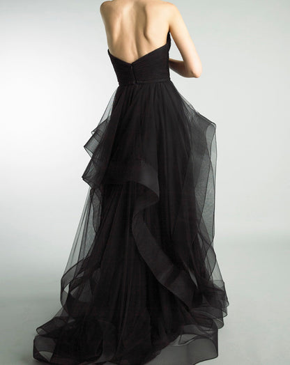 Vintage Ball Gown Strapless Sleeveless Long Tulle Black Prom Dress P1200