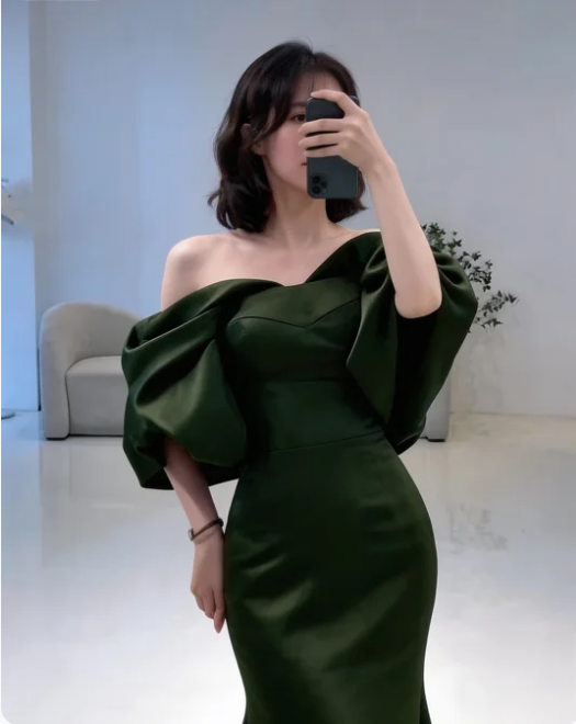 Mermaid Off The Shoulder Dark Green Long Prom Dress P1268