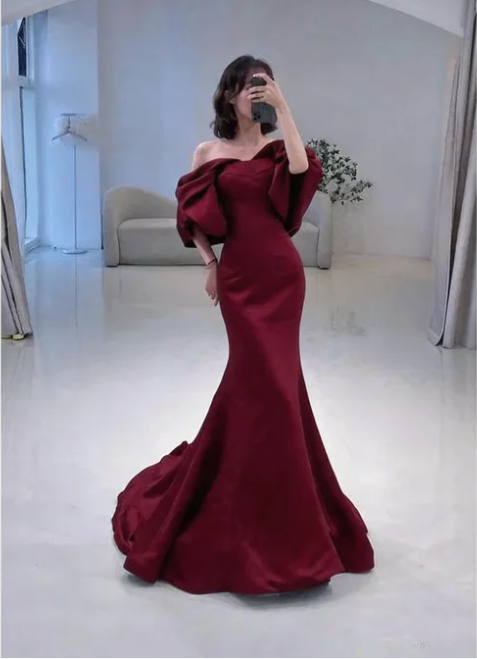 Mermaid Off The Shoulder Dark Green Long Prom Dress P1268