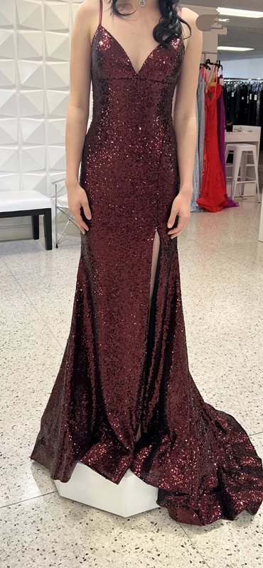Mermaid Burgundy Sequin Floor Length Prom Dress 22st Birthday Outfit P1374