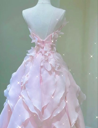 Princess Ball Gown Strapless Long Pink Prom Dress P1420
