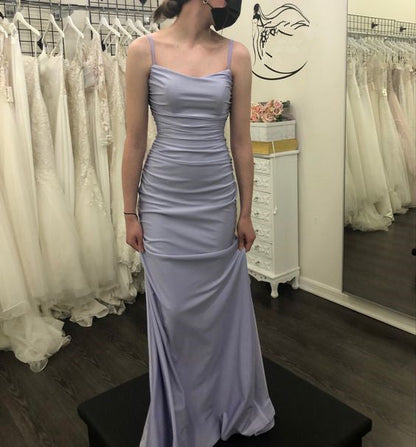 Modest Mermaid Straps Lilac Backless Prom Dress P1433