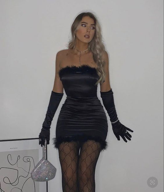 Sexy Sheath Strapless Black 16th Birthday Dresses Birthday Outfits With Gloves P1540
