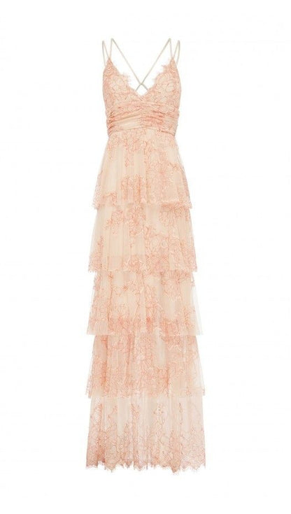 Sexy Sheath Lace Pink Prom Dress Ruffles Party Dresses P1610