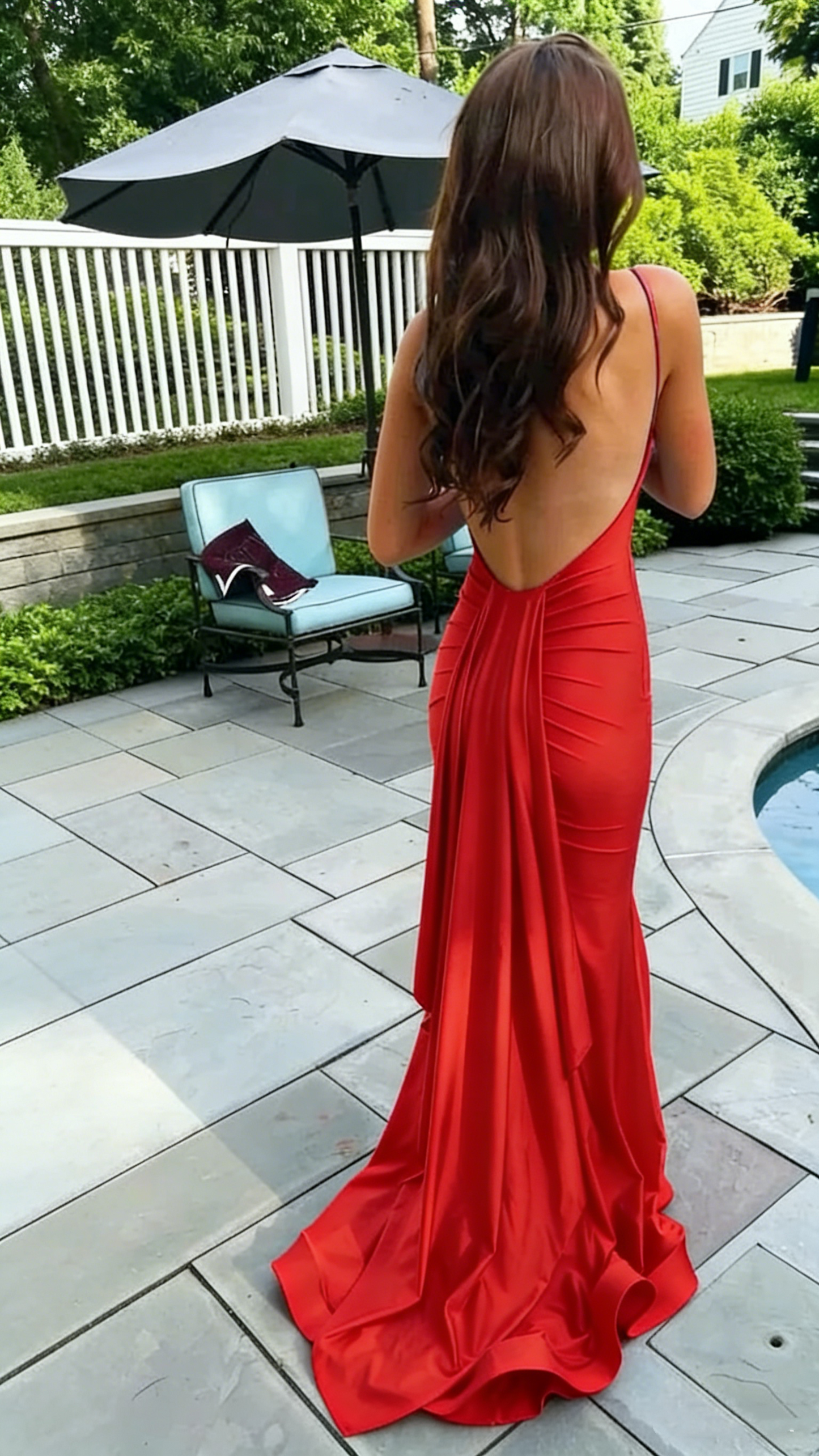 Sexy Mermaid Straps Neckline Backless Blue Long Prom Dress P1626