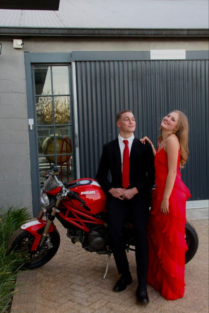 Sexy Sheath Spaghetti Straps Red Long Chiffon Prom Dress 1683