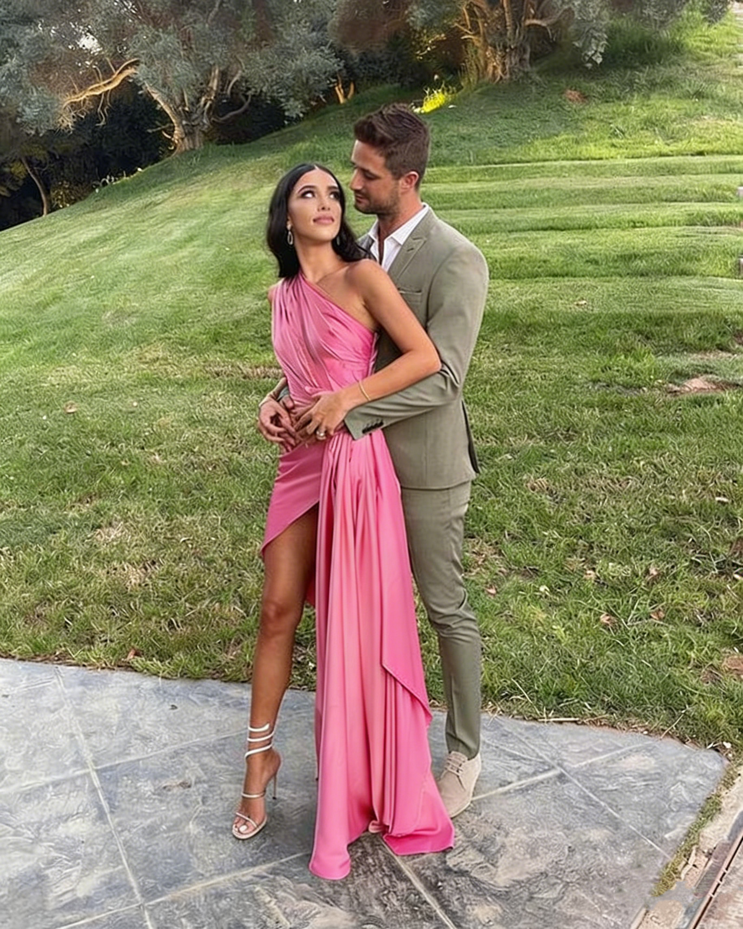 Sexy One Shoulder Satin Side Slit Long Evening Prom Dresses P1755