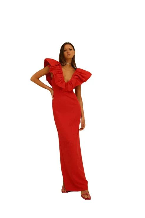 Sexy Sheath V neckline Red Long Prom Dresses 22th Birthday Outfit P1789