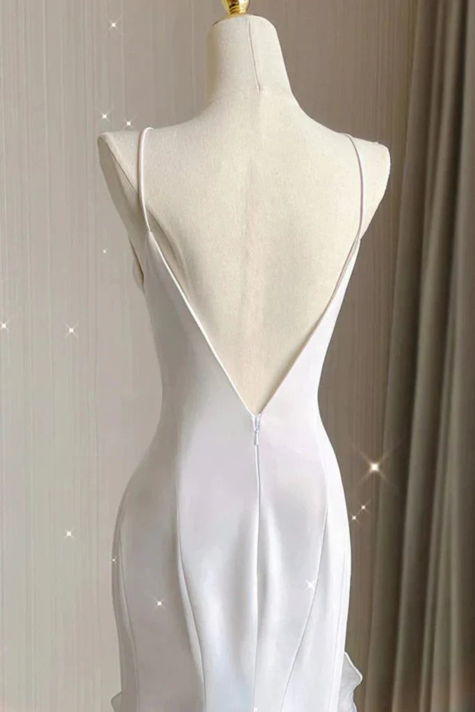 Black/Wine Red/White Fashion Elegant Spaghetti Strap Backless Long Chiffon Mermaid Slim Ruffle Ball Gown gh3460