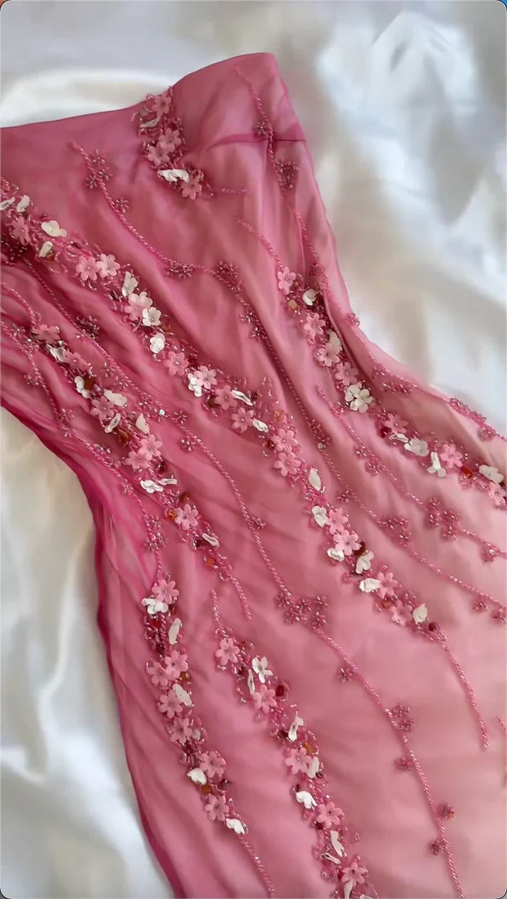 Pink gradient gorgeous fashion exquisite beading long chiffon elegant ball gown evening dress party dress gh3288