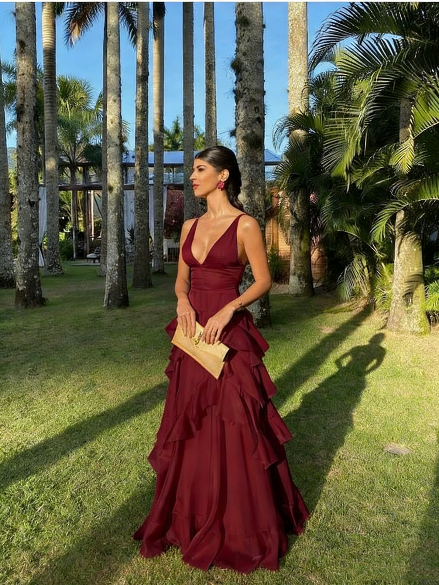 A Line Orange Long Prom Dresses V Neck Formal Dress Outfits P1899