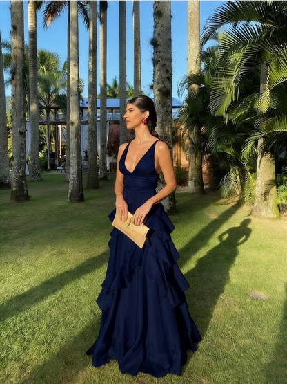 A Line Orange Long Prom Dresses V Neck Formal Dress Outfits P1899