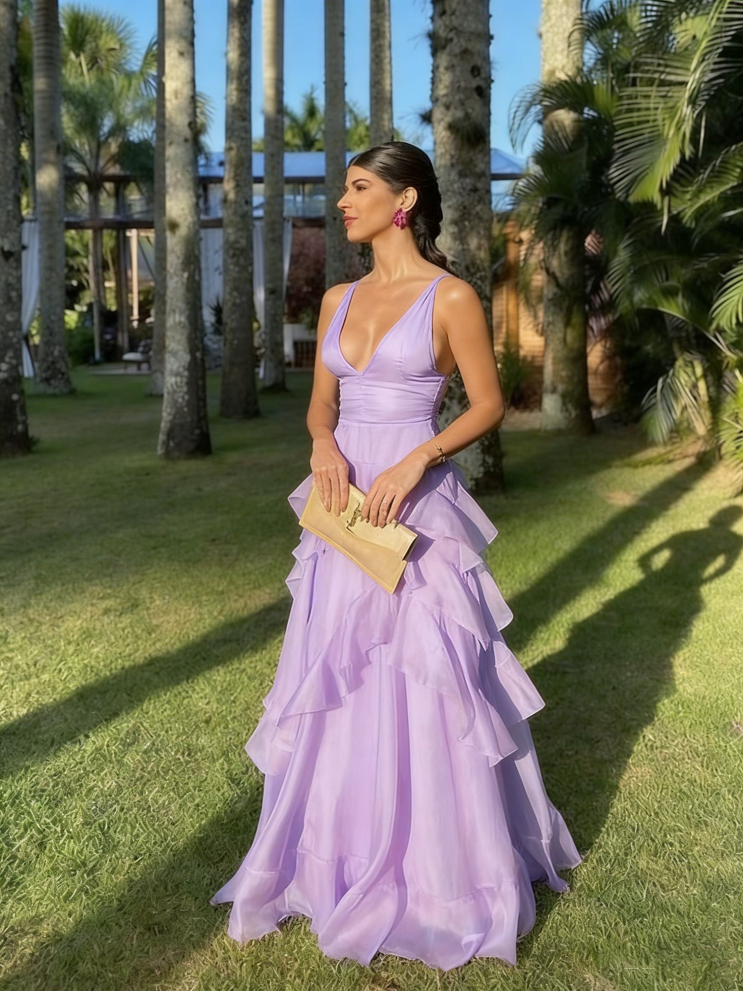 A Line Orange Long Prom Dresses V Neck Formal Dress Outfits P1899