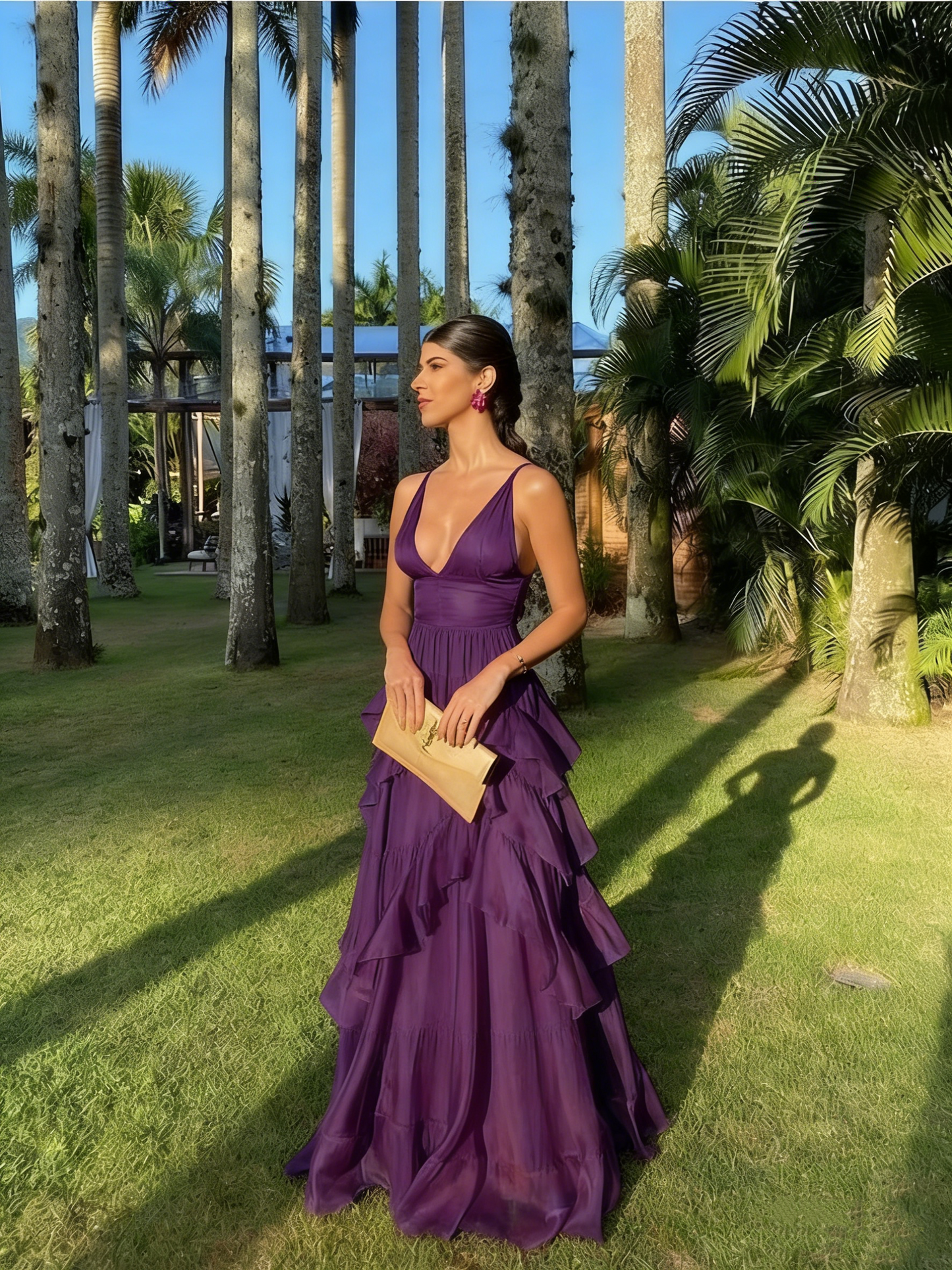 A Line Orange Long Prom Dresses V Neck Formal Dress Outfits P1899