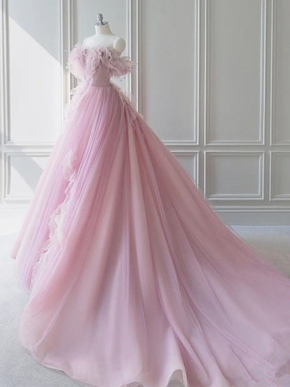 Fairy Ball Gown Off The Shoulder Tulle Prom Dresses Long Party Dress P1938