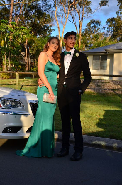 Sexy Mermaid Straps Dark Green Backless Prom Dresses Evening Dress P1994