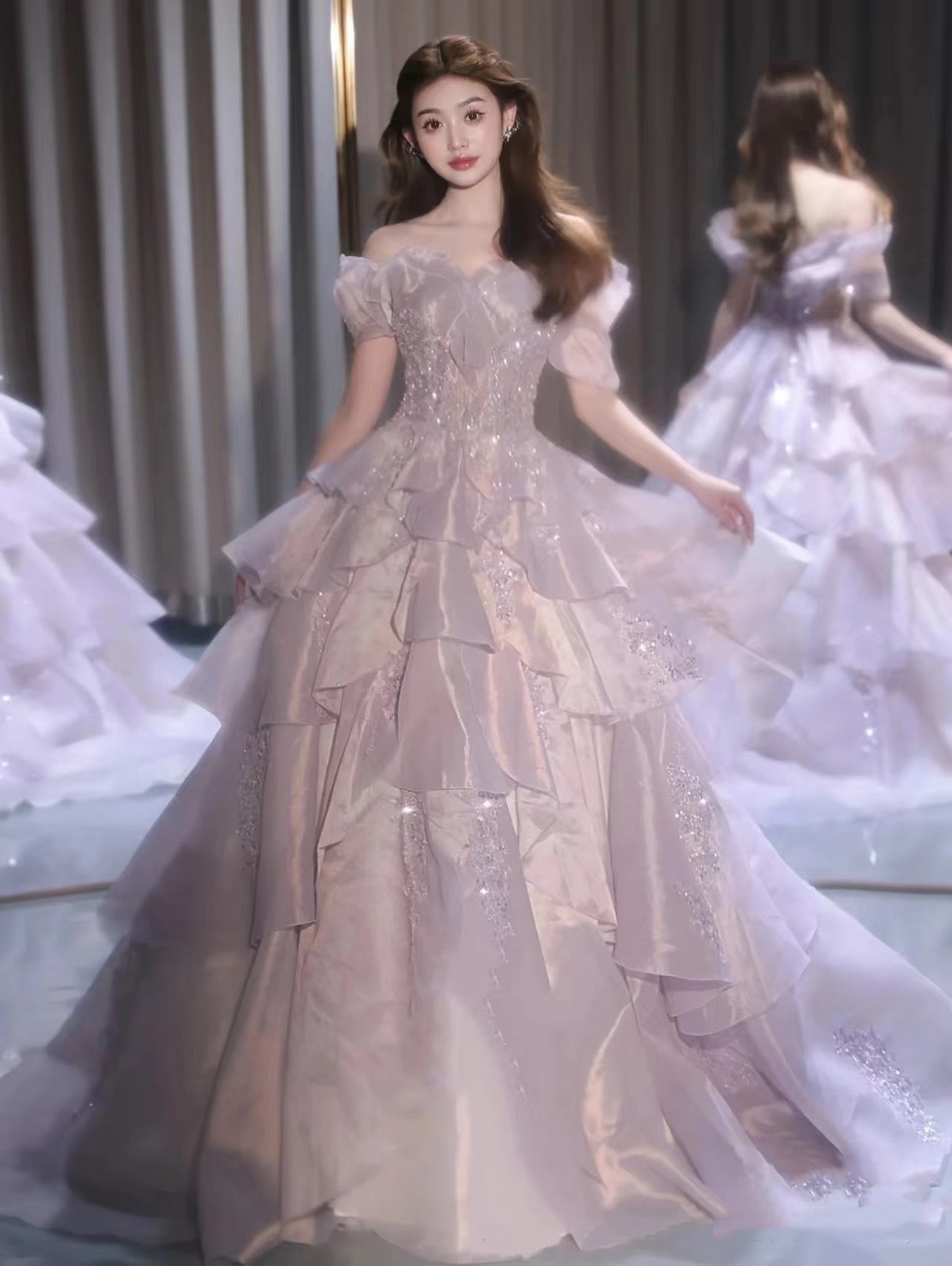 Fairy A Line Off The Shoulder Lilac Prom Dresses Evening Dress P2045