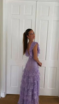 Vintage Lilac A-Line Lace Tiered Prom Dress Party Dress Evening Dress TP4503