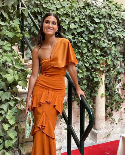 Elegant Mermaid Long One Shoulder Prom Dress 22th Birthday Outfits P2121