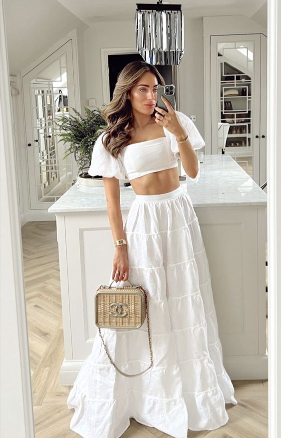 Elegant 2 Pieces Long White Prom Dress 22th Birthday Outfits P2140