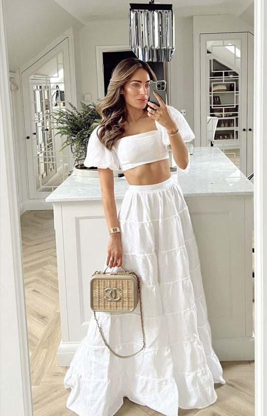 Elegant 2 Pieces Long White Prom Dress 22th Birthday Outfits P2140