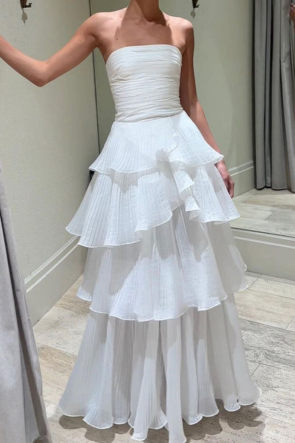 Elegant Ball Gown 2 Pieces Long White Tiered Prom Dress 21th Birthday Outfits P2144