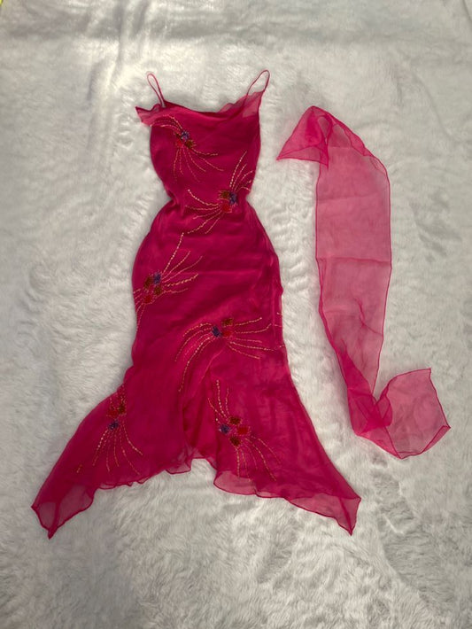 Beautiful A line Spaghetti Straps Pink Chiffon Prom Dress P2302