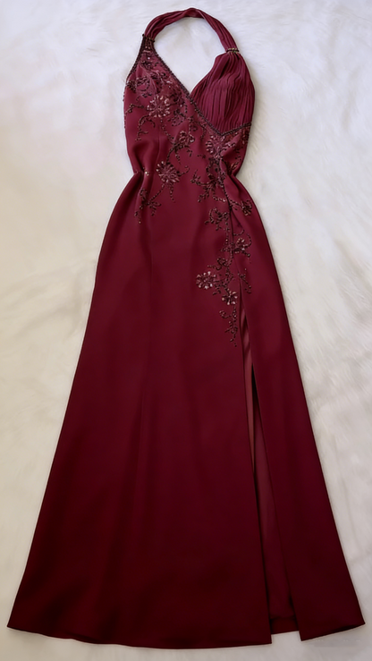 Pretty A Line Halter Blue Slit Chiffon Prom Dresses Long Evening Gowns P2319