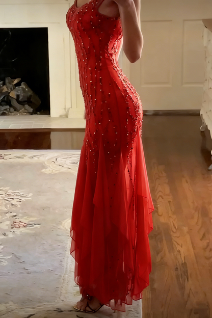 Modest Mermaid V Neckline Pink Chiffon Ruffles Long Party Dress Prom Dresses P2336