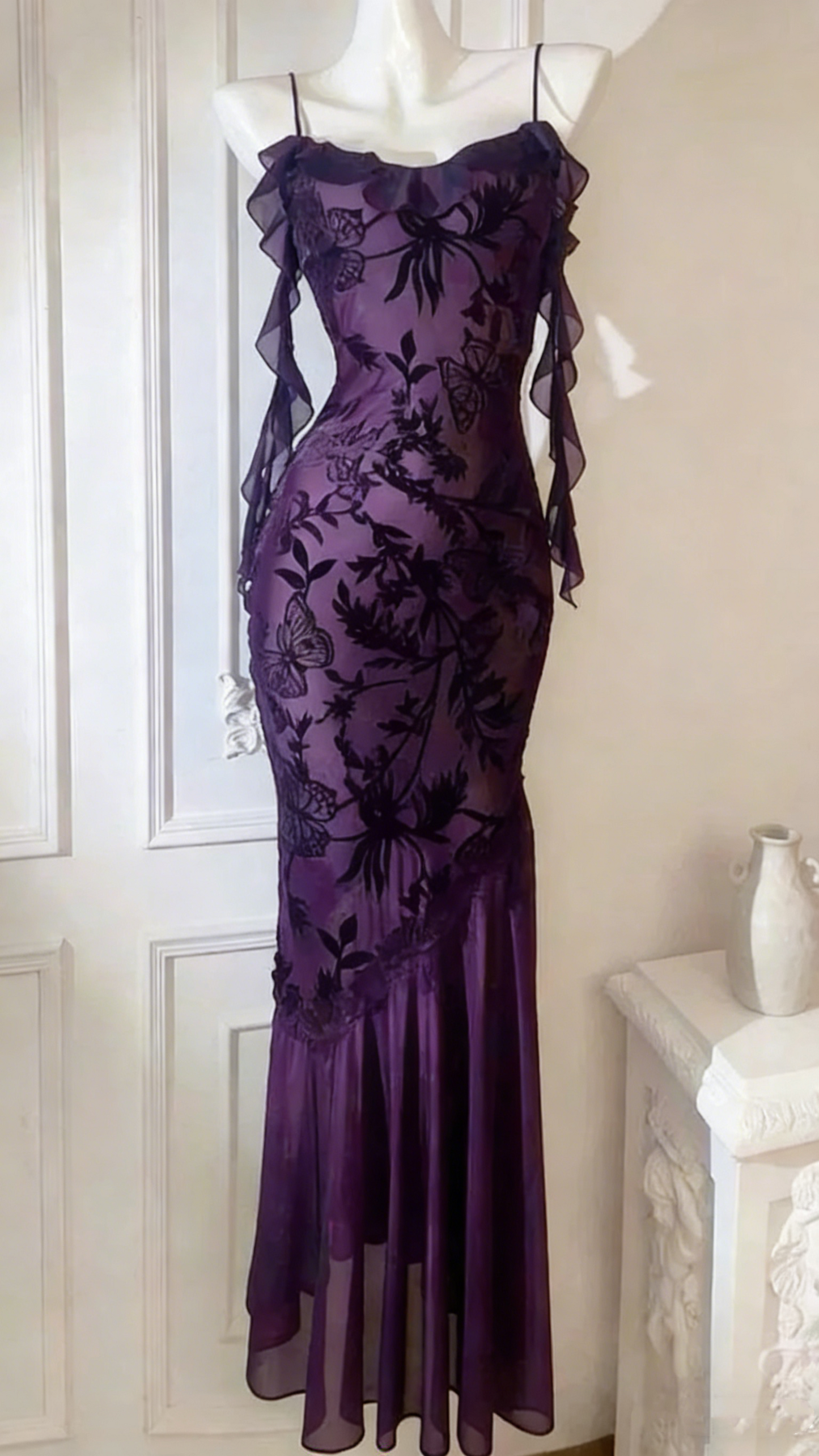 Chic Sheath Spaghetti Straps Black Evening Dress Long Prom Dresses P2359