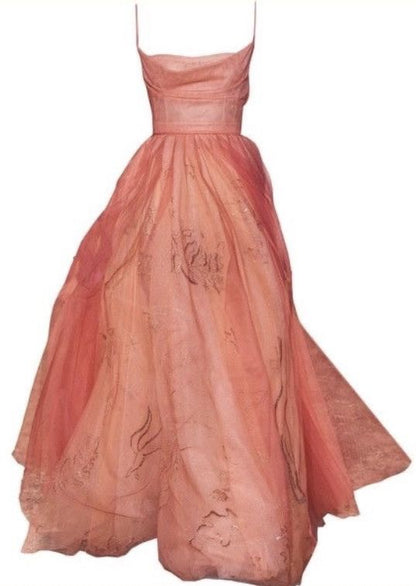 Pretty A Line Spaghetti Straps Orange Floor Length Evening Dress Tulle Prom Dresses P2378
