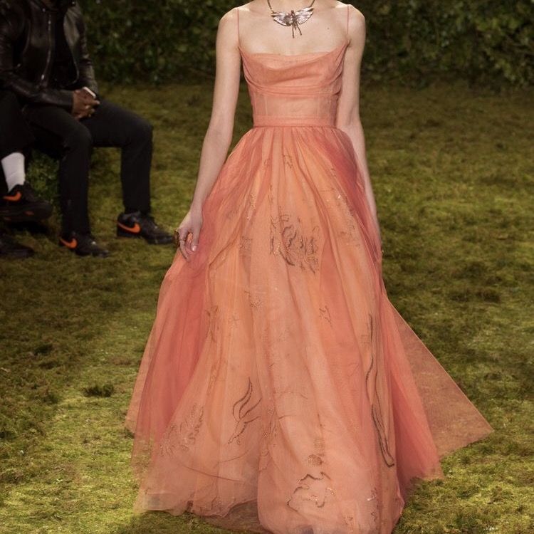 Pretty A Line Spaghetti Straps Orange Floor Length Evening Dress Tulle Prom Dresses P2378