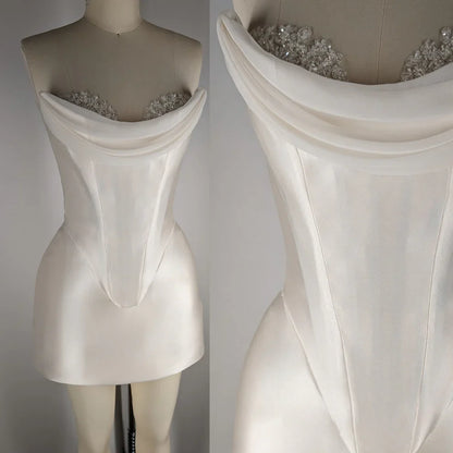 Elegant Satin Tube Top Feather Edge Bodycon 19th Birthday Homecoming Dress P3604