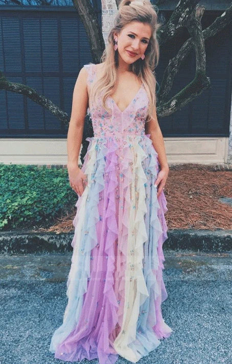 Sexy A line Long Ombre Tulle Prom Dress Party Dresses P1597