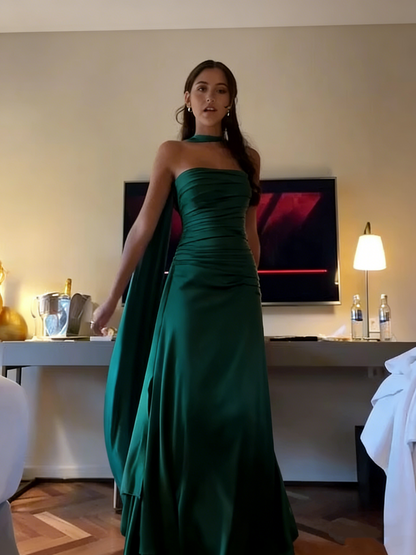 Simple A line Spaghetti Straps Blue Satin Prom Dresses Birthday Outfits P2450
