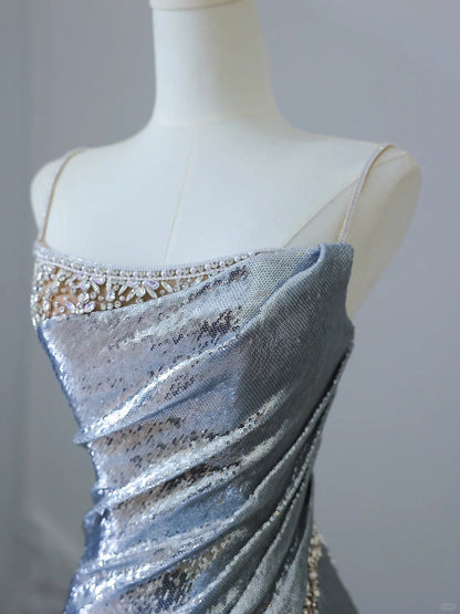 Silver Strap Sequin Mermaid Floor Length Wedding Dress P2514