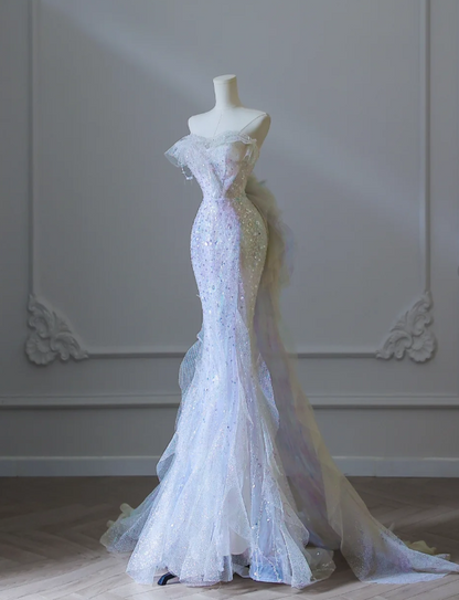 Dreamy Lilac Mermaid Tulle Sequin Prom Dress P2550