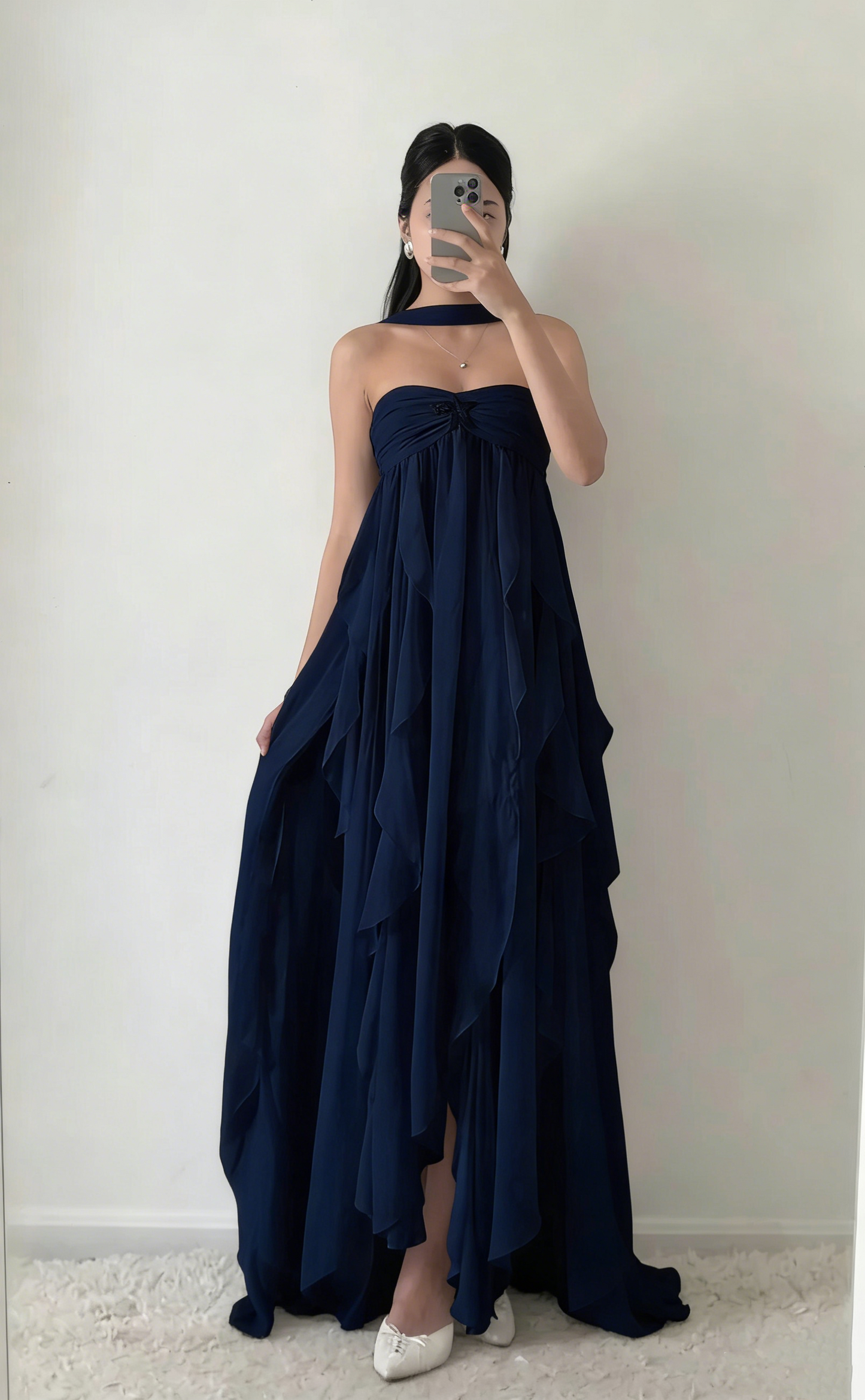 Simple Strapless White Chiffon Prom Dress Sleeveless Evening Dresses P267