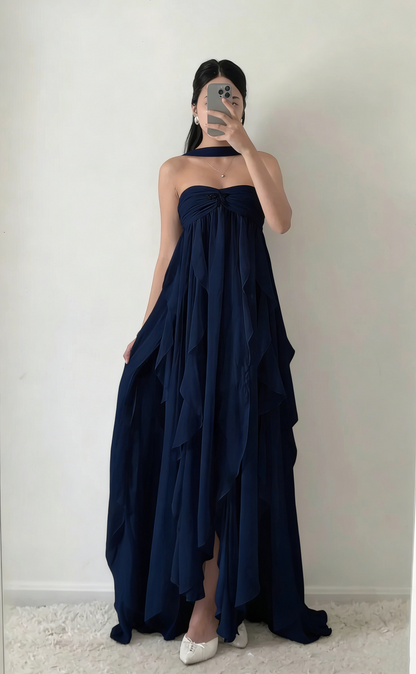 Simple Strapless White Chiffon Prom Dress Sleeveless Evening Dresses P267